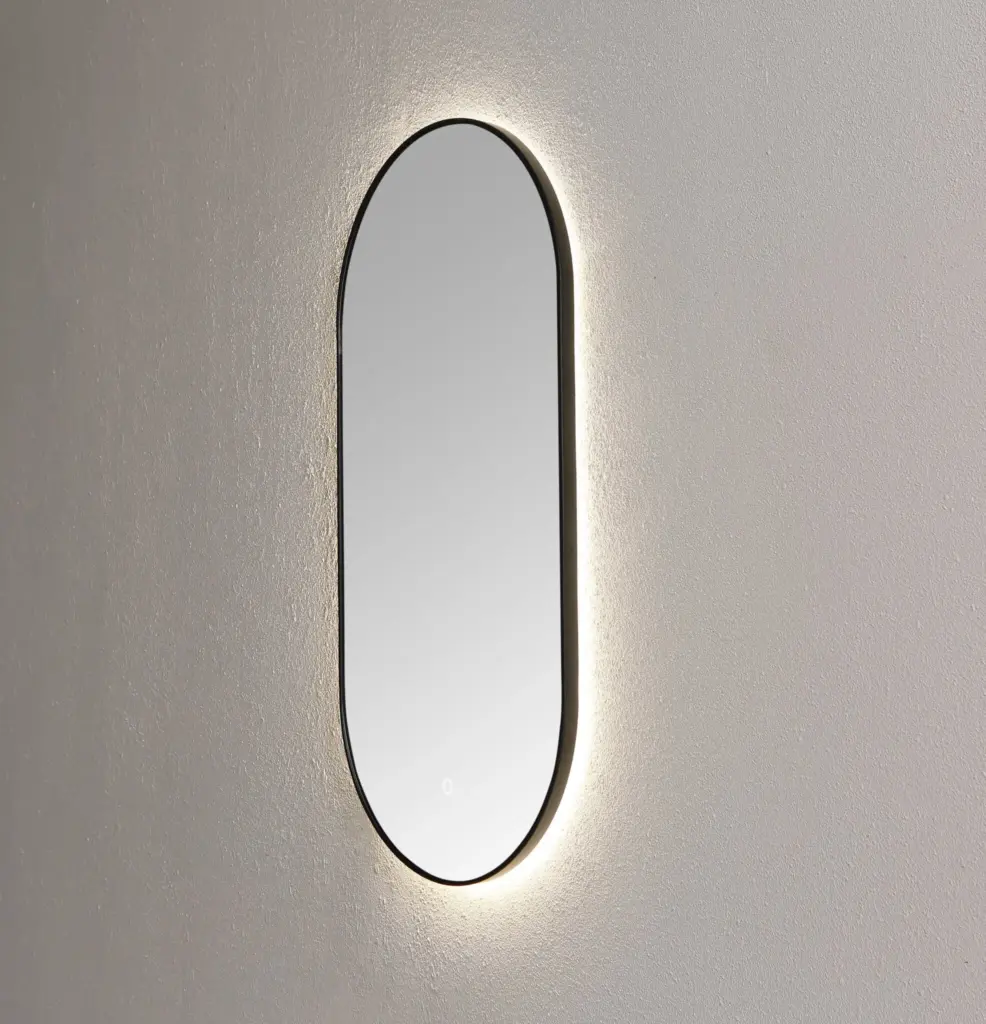 Saniful Ovale badkamerspiegel mat zwart met led verlichting in 3 kleuren instelbaar & dimbaar