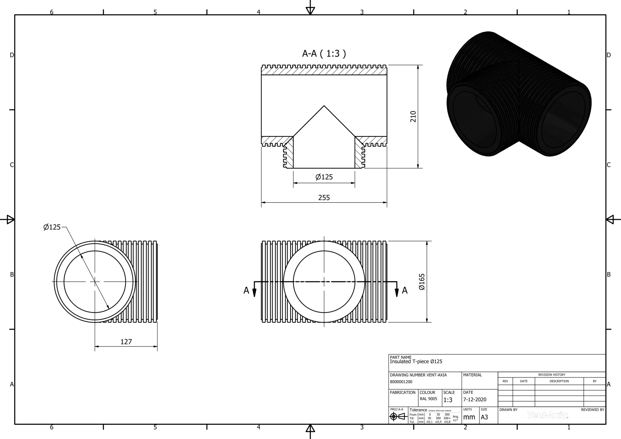 Vent-Axia ISO+T 160-125 Z / Geisoleerd T-stuk Ø125 - Afbeelding 2