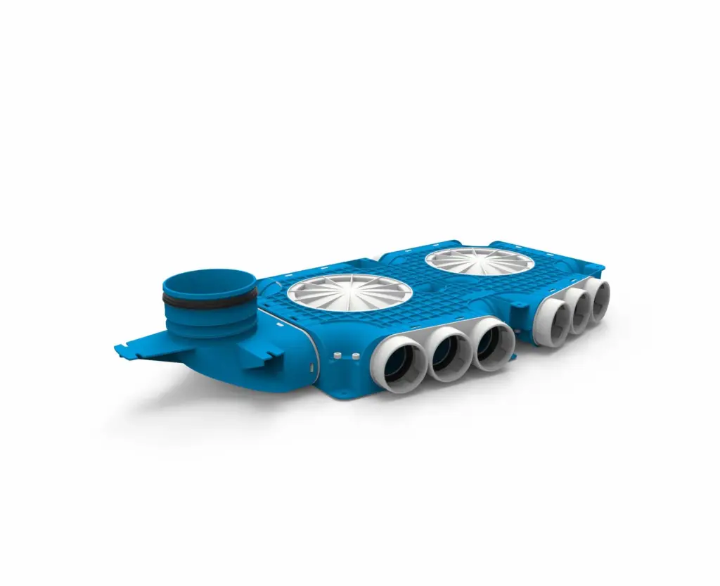 Vent-Axia Uniflexplus ventilatie samengestelde verdeler 15x Ø69mm met verticale tuit Ø125mm