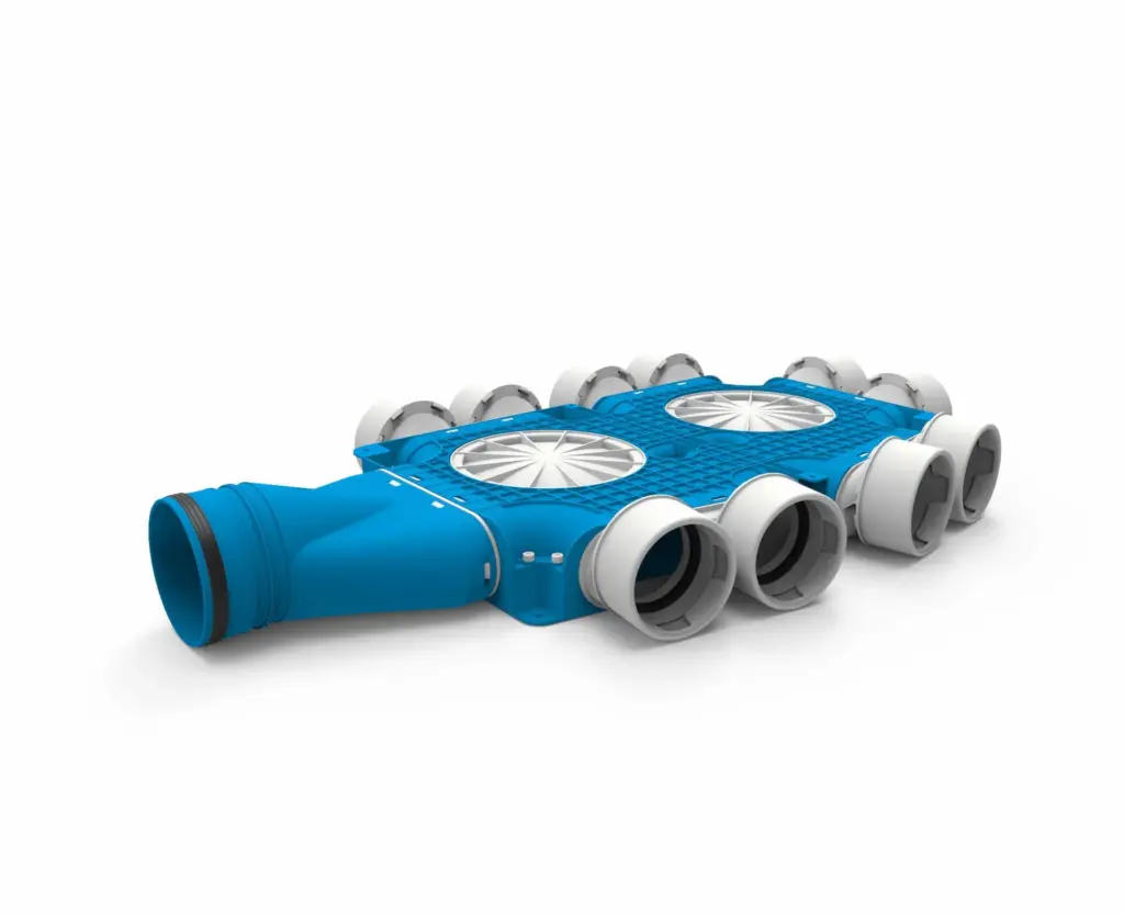 Vent-Axia Uniflexplus ventilatie samengestelde verdeler 10x Ø90mm met horizontale tuit Ø125mm