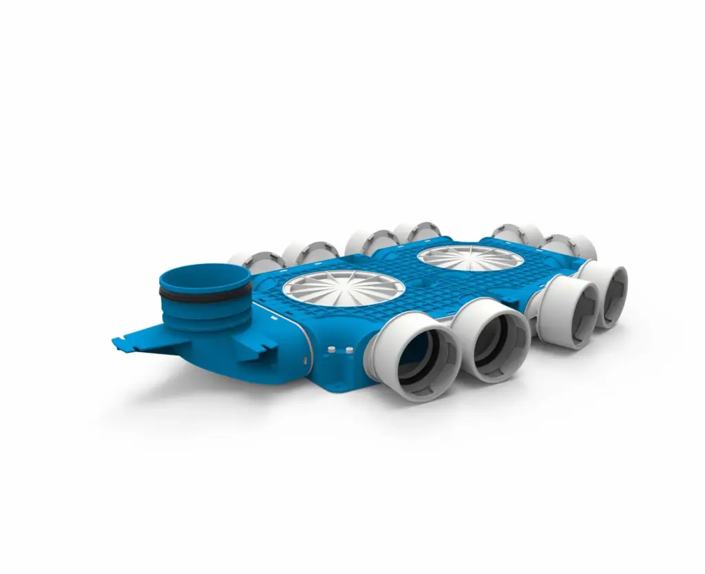Vent-Axia Uniflexplus ventilatie samengestelde verdeler 10x Ø90mm met verticale tuit Ø125mm