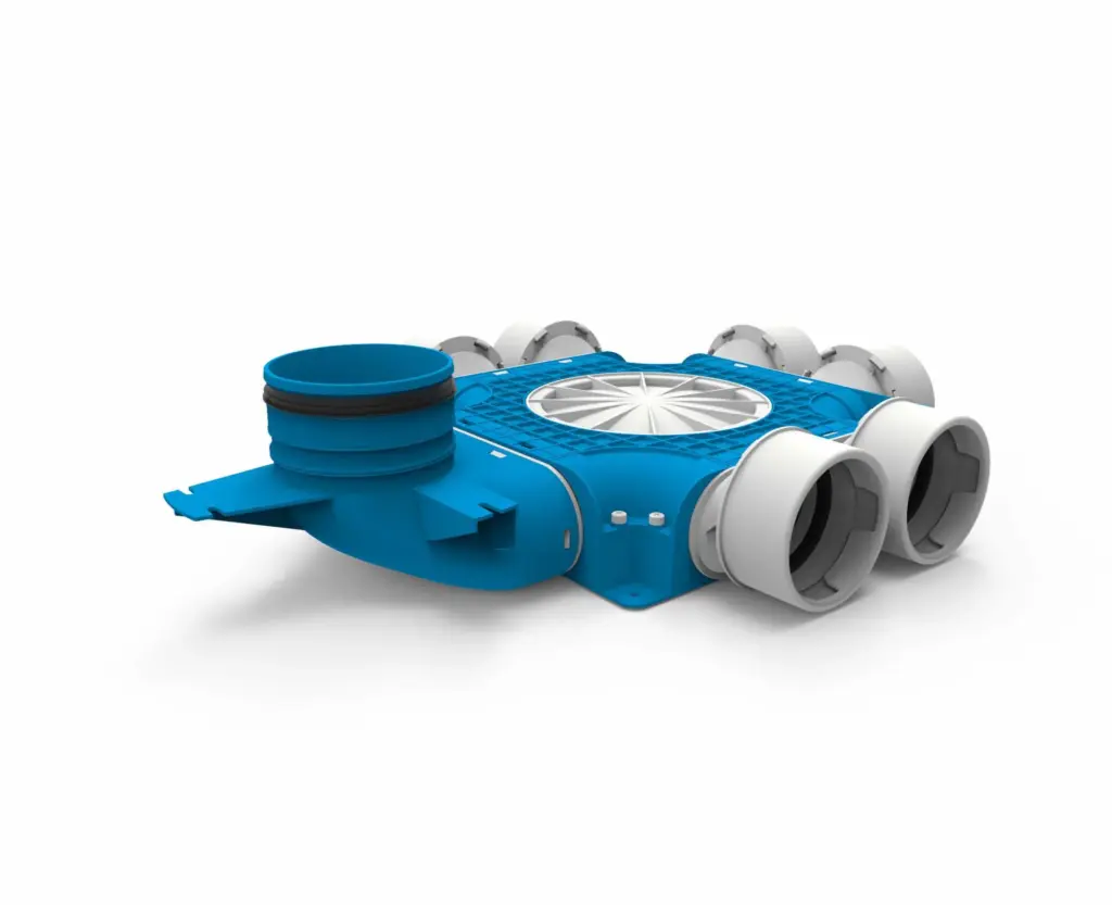 Vent-Axia Uniflexplus ventilatie samengestelde verdeler 6x Ø90mm met verticale tuit Ø125mm