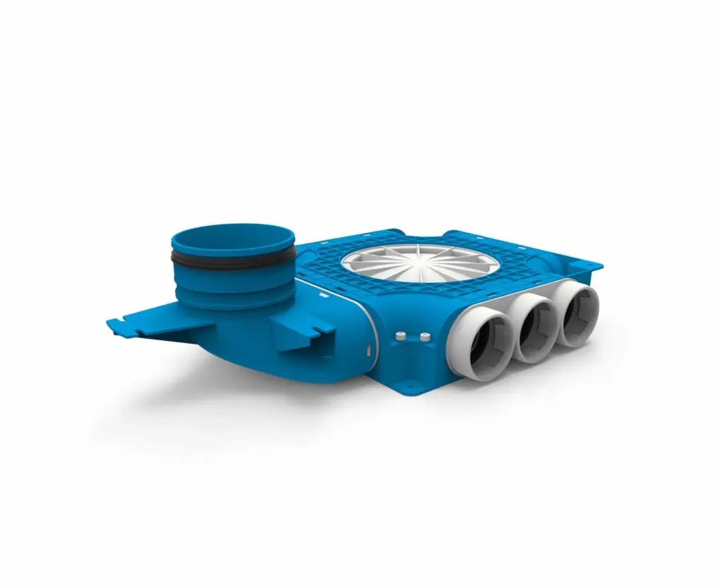 Vent-Axia Uniflexplus ventilatie samengestelde verdeler 9x Ø69mm met verticale tuit Ø125mm